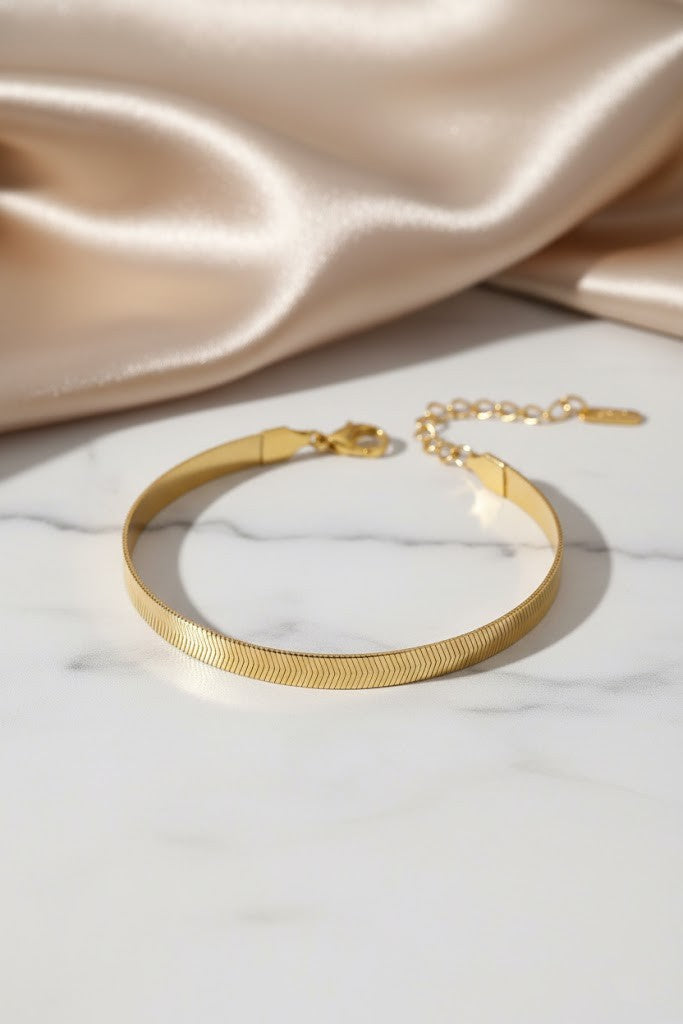 Stainless Steel Flat Snake Chain Bracelet – Gold