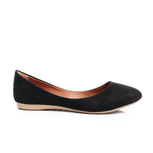 Suede Flat Suede Ballerina - Black