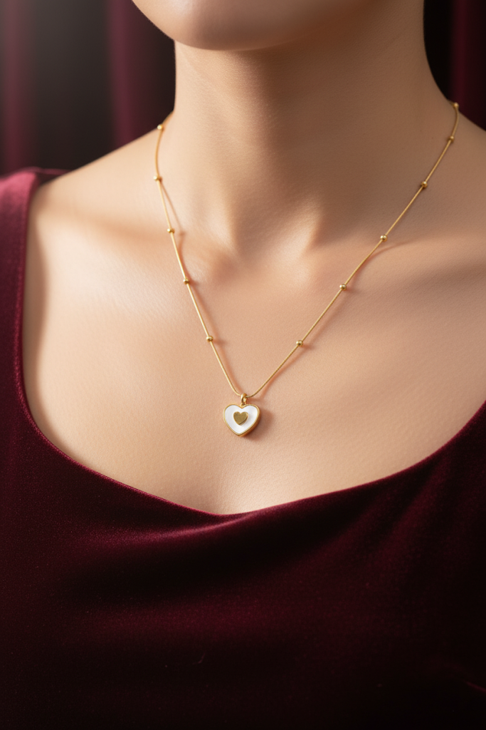 Stainless Steel Double Heart Pendant Necklace – Gold