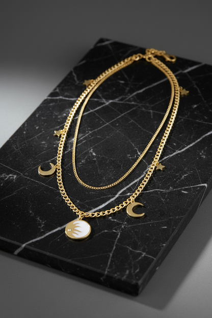 Stainless Steel Layered Pendant Necklace – Gold