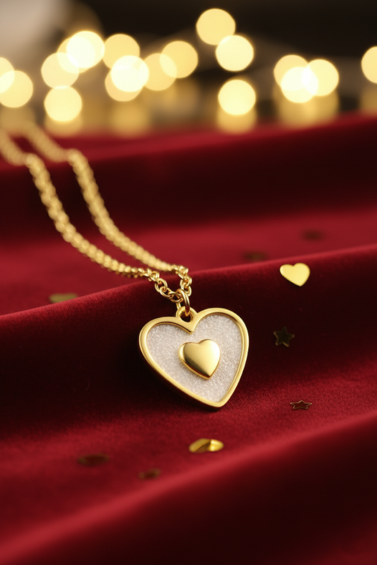 Stainless Steel Double Heart Pendant Necklace – Gold