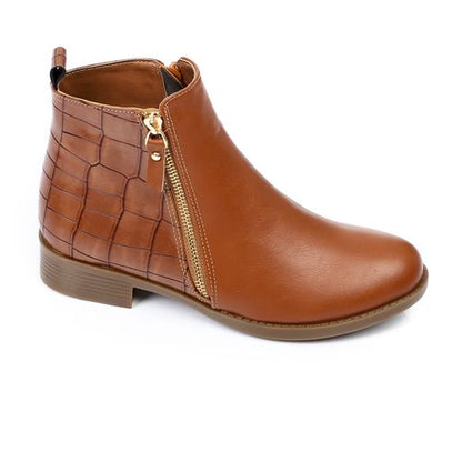 Faux Leather Side-Zip Ankle Boots – Tan