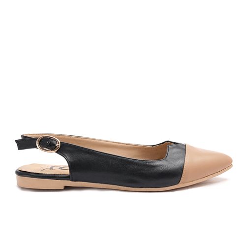 Faux Leather Slingback Flats - Black