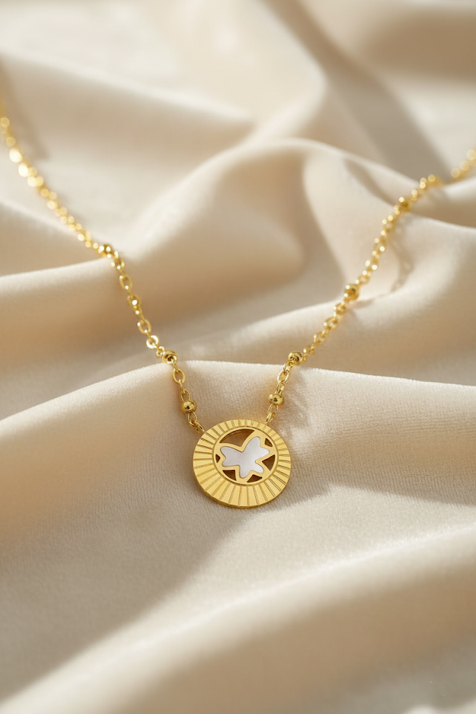 Stainless Steel Circular Pendant Necklace – Gold