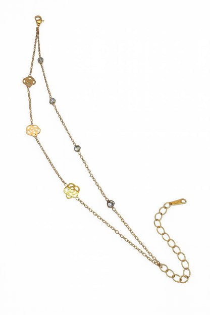 Stainless Steel Layered Floral Crystal Bracelet – Gold