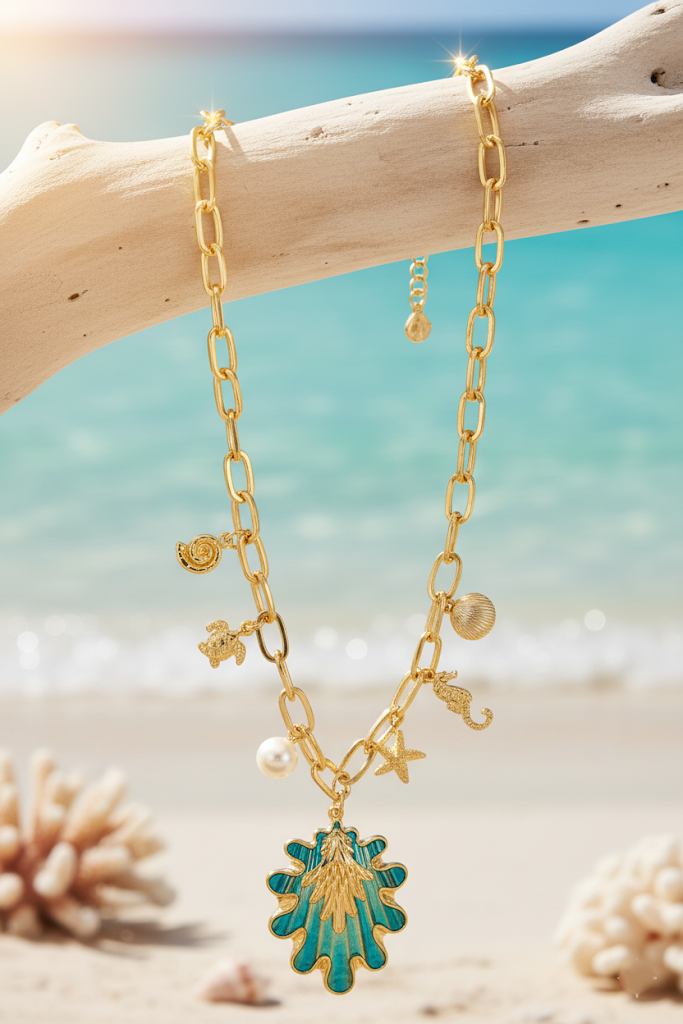 Zinc Alloy Colorful Sea Charm Necklace – Gold