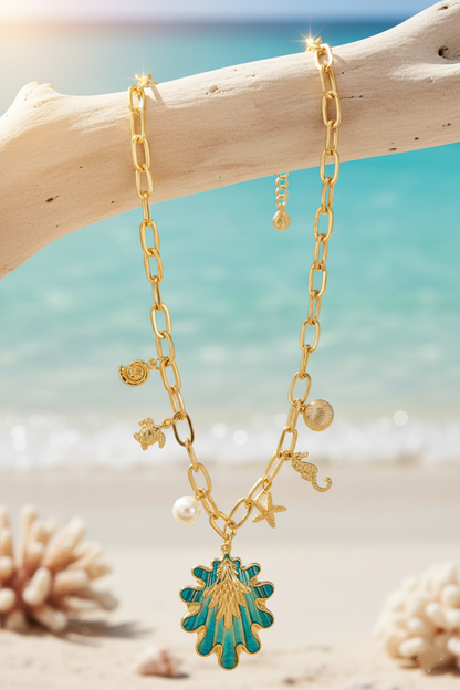 Zinc Alloy Colorful Sea Charm Necklace – Gold