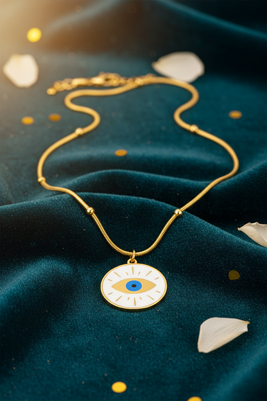 Stainless Steel Evil Eye Enamel Pendant Necklace – Gold
