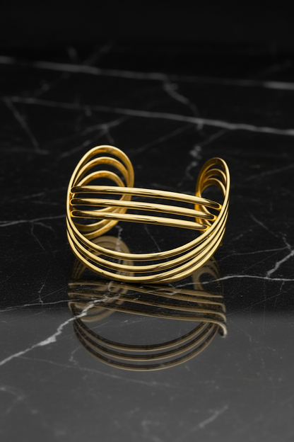 Stainless Steel Multi-Strand Cuff Bracelet - Gold