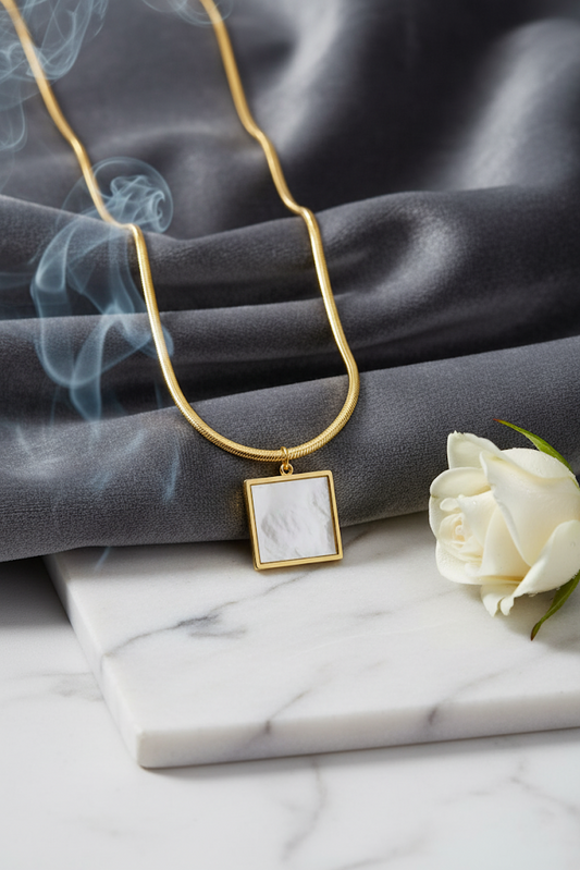 Stainless Steel Square Geometric Pendant Necklace – Gold