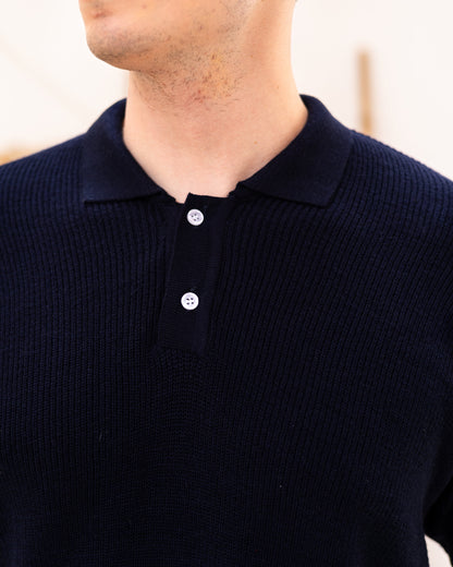 Knitted Polo T-Shirt - Navy Blue