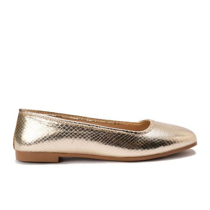 Faux Leather Ballet Flats - Gold