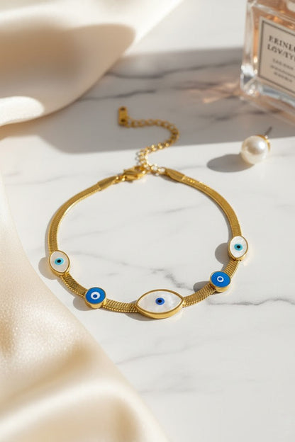 Stainless Steel Evil Eye Shell Bracelet – Gold