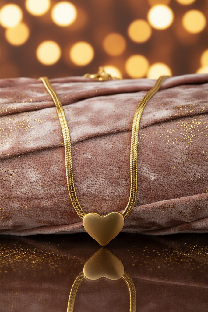 Stainless Steel Matte Puffed Heart Pendant Necklace – Gold