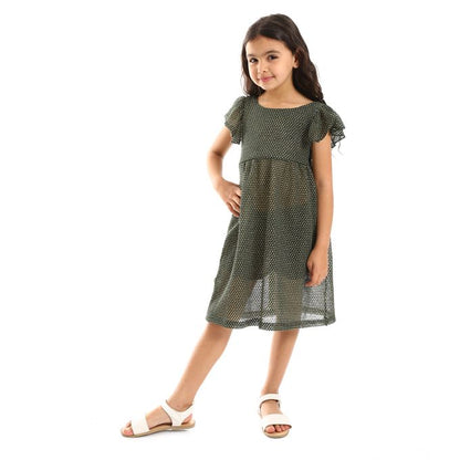 Ruffles Shoulders Stitched Girls Dress