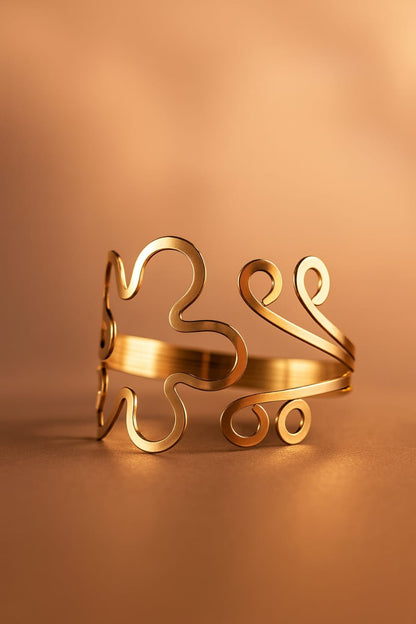 Zinc Alloy Floral Pattern Arm Cuff Bracelet – Gold