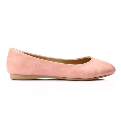 Faux Leather Round Toe Ballet Flats – Pink
