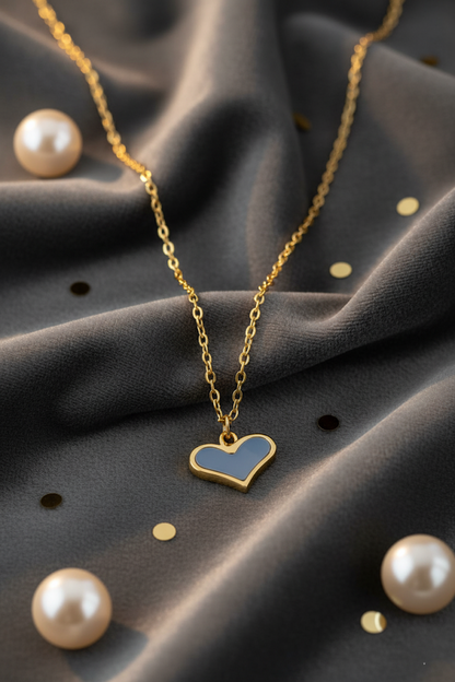 Stainless Steel Light Blue Heart Pendant Necklace – Gold