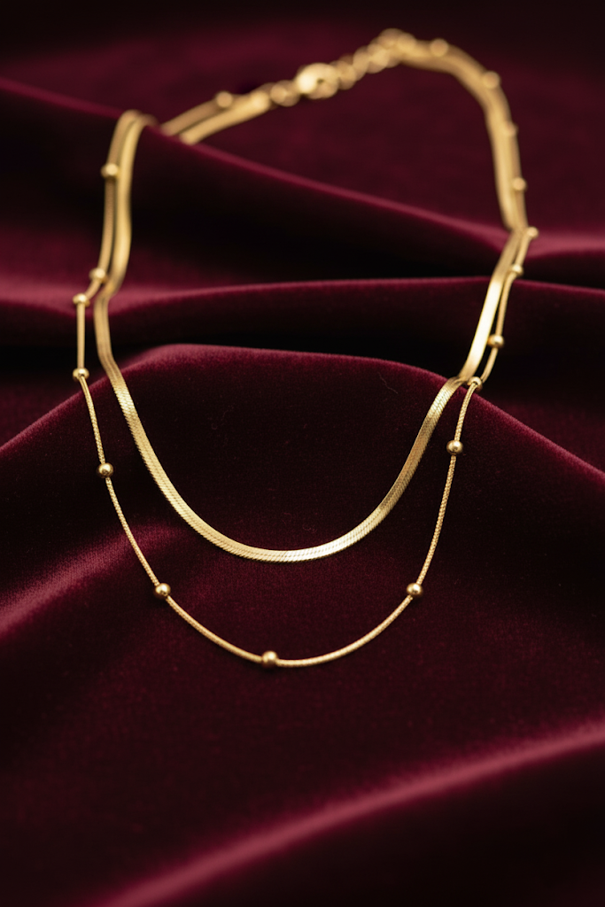 Stainless Steel Double Layer Snake Chain Necklace – Gold