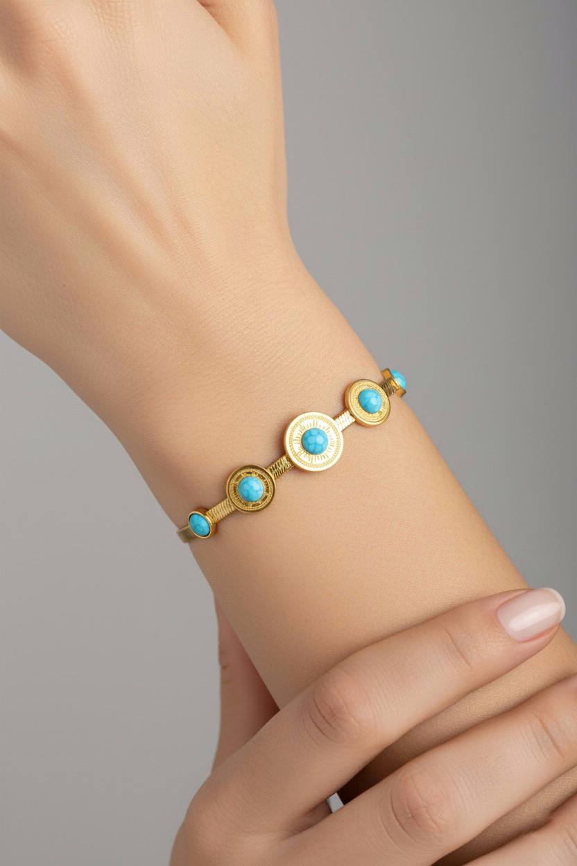 Stainless Steel Turquoise Beaded Bracelet – Gold