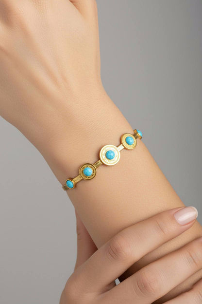 Stainless Steel Turquoise Beaded Bracelet – Gold