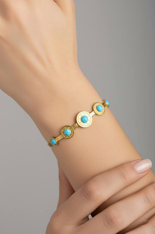 Stainless Steel Turquoise Beaded Bracelet – Gold