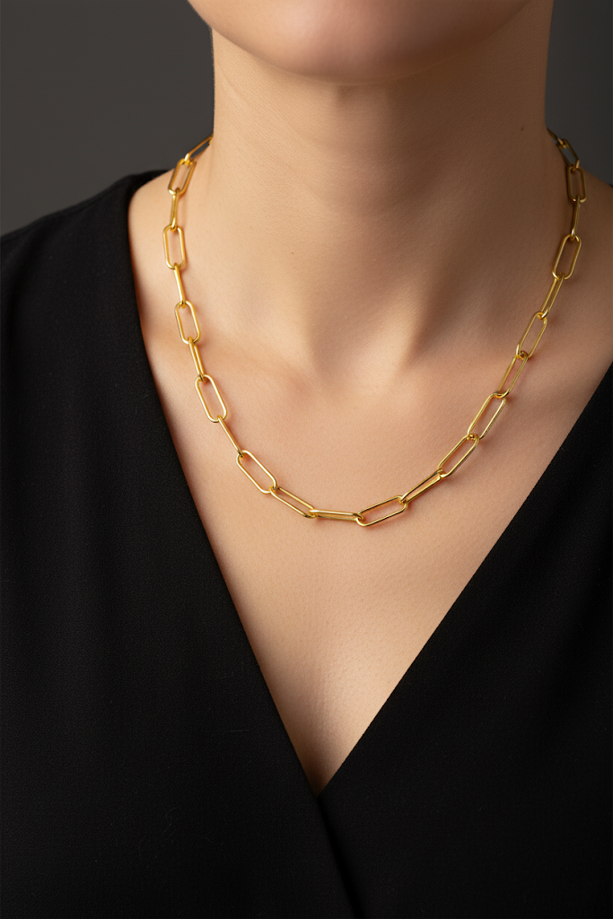 Stainless Steel Paperclip Chain Necklace – Gold