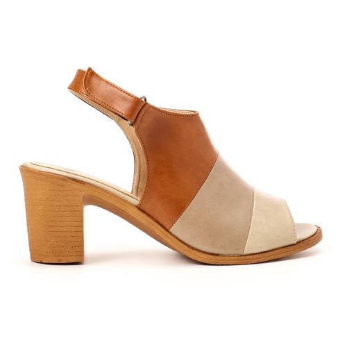 Faux leather Tri-Tone Block Heel Sandals - Multicolor