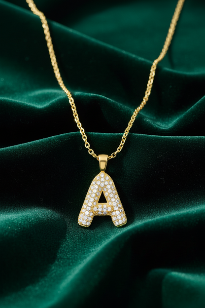 Stainless Steel Crystal Letter A Pendant Necklace – Gold