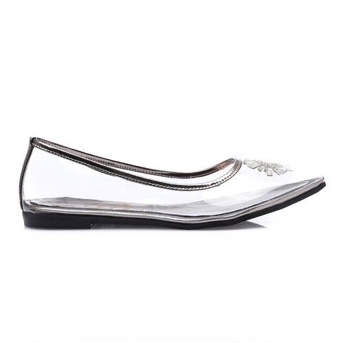 PVC Embellished Pointed Flats – Transparent Silver