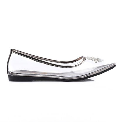 PVC Embellished Pointed Flats – Transparent Silver