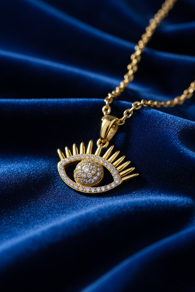Stainless Steel Crystal Eye Pendant Necklace – Gold