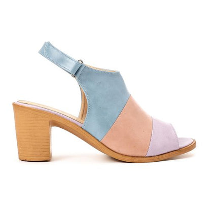 Faux leather Tri-Tone Block Heel Sandals - Multicolor