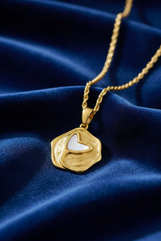 Stainless Steel Textured Heart Pendant Necklace – Gold