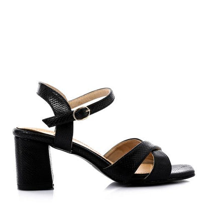 Faux Leather Open-Toe Cut-Out Block Heel Sandal