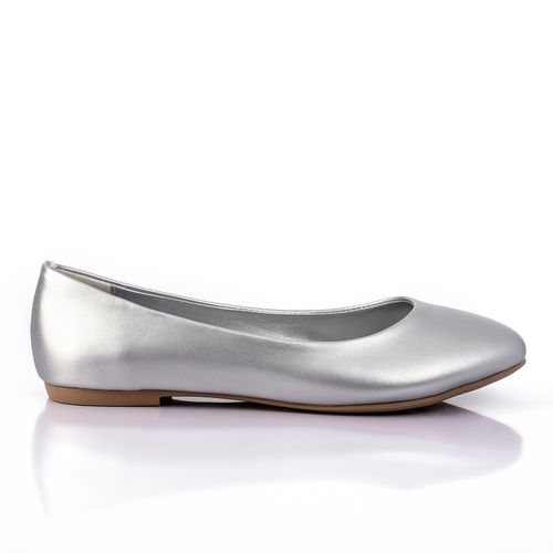 Faux Leather Metallic Ballet Flats - Silver