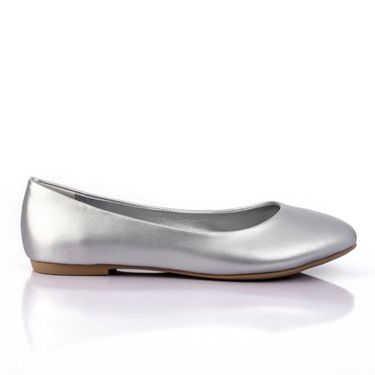 Faux Leather Metallic Ballet Flats - Silver