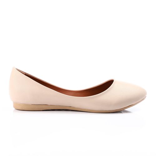 Faux Leather Round Toe Ballet Flats – Beige