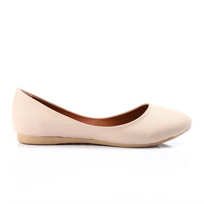 Faux Leather Round Toe Ballet Flats – Beige