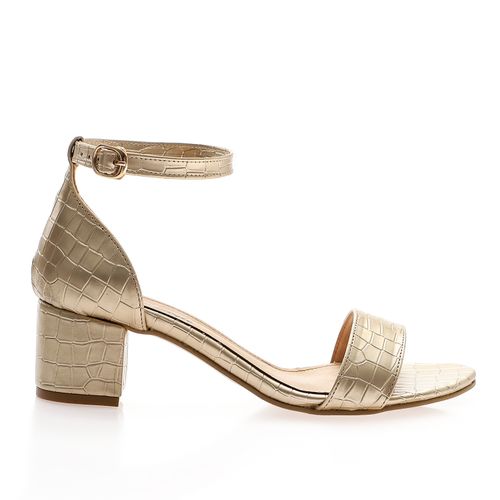 Faux Leather Ankle Strap Block Heel Sandals – Gold