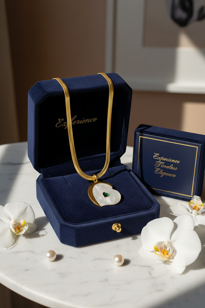 Stainless Steel White Heart Pendant Necklace – Gold