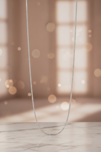 Platinum Tennis Necklace with Crystal Zircon Stones – Silver