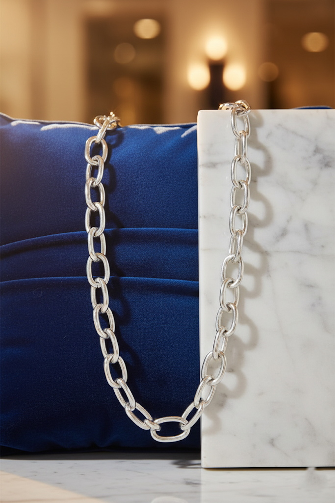 Zinc Alloy Thick Interlocking Ring Chain Necklace – Silver