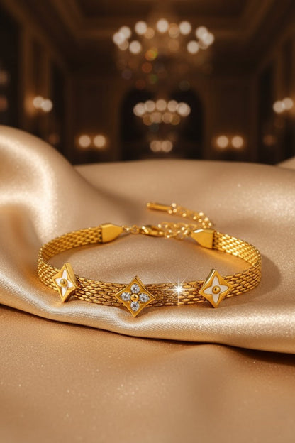 Stainless Steel Star Charm Crystal Bracelet – Gold