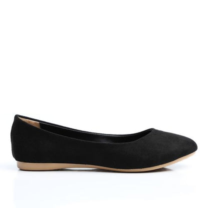 Faux Suede Ballet Flats - Black
