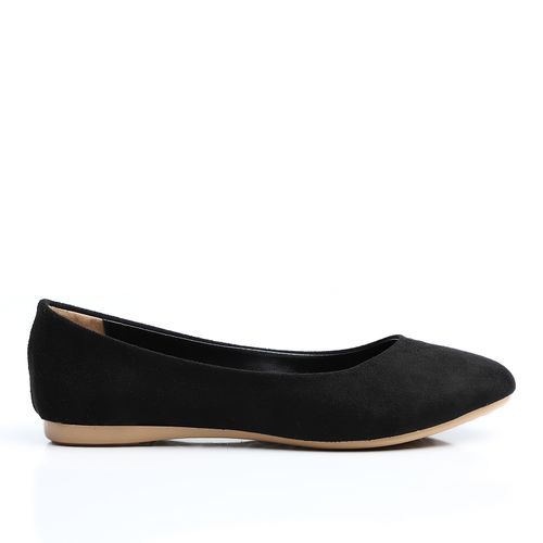 Faux Suede Ballet Flats - Black
