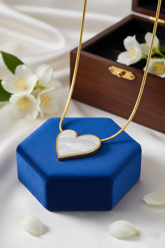 Stainless Steel Heart Pendant Necklace with Shell Inlay – Gold