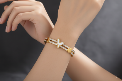 Stainless Steel Butterfly Bracelet – Gold & White