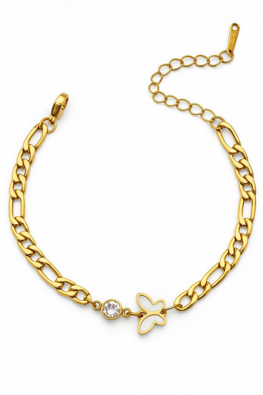 Stainless Steel White Butterfly Crystal Accent Bracelet – Gold