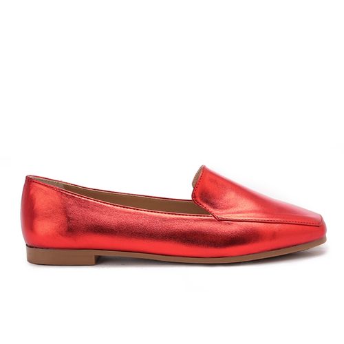 Faux Leather Metallic Slip-On Loafers – Red